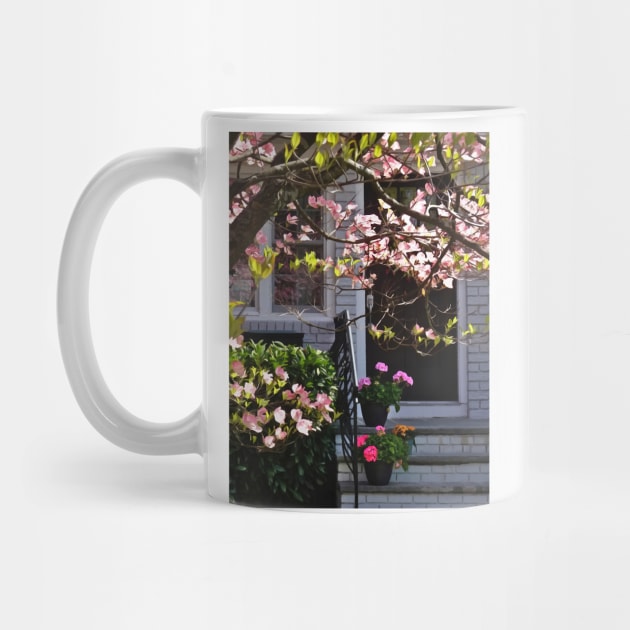 Pink Dogwood and Pots of Geraniums by SusanSavad